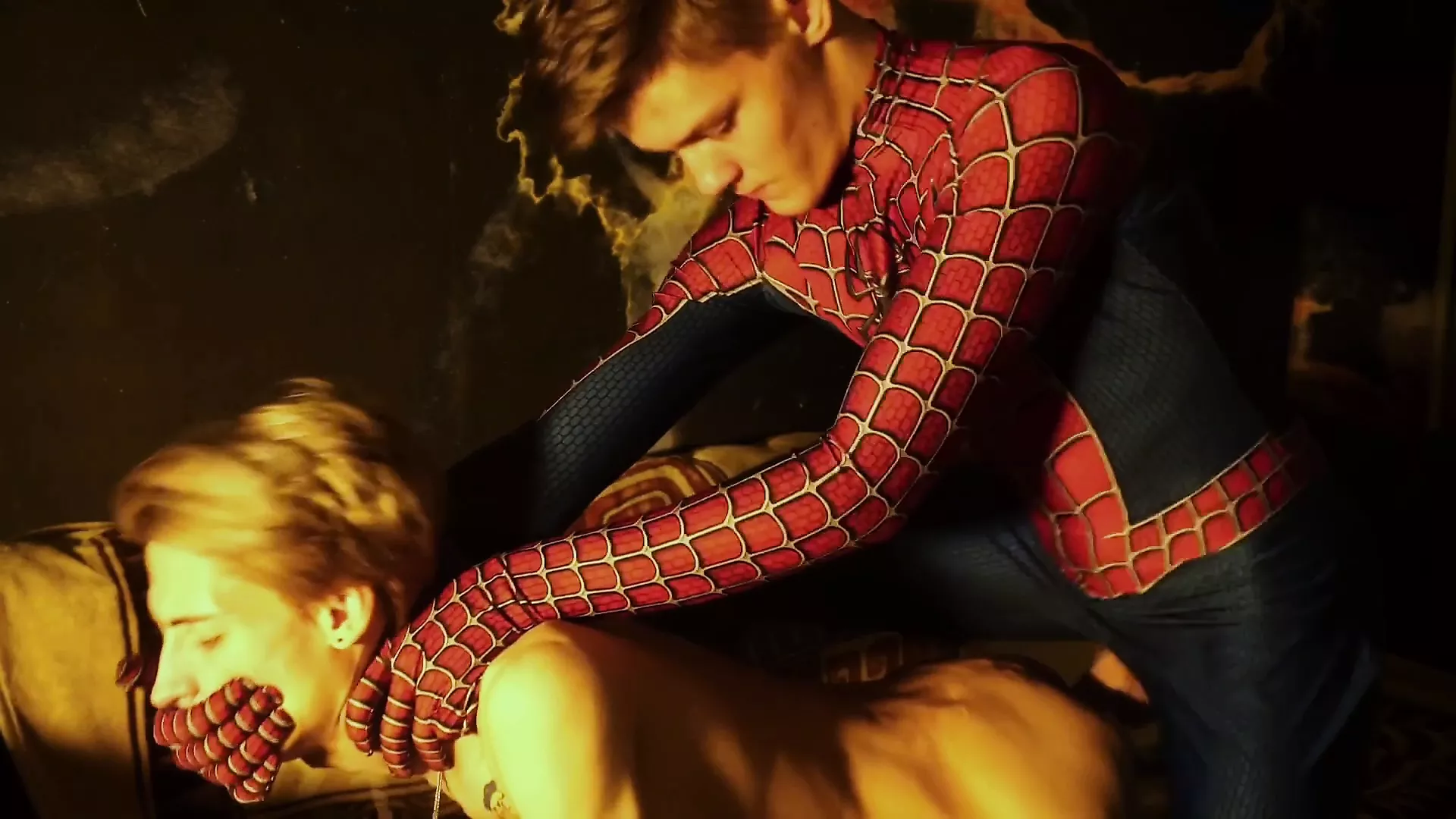 Horny spiderman forced gay sex