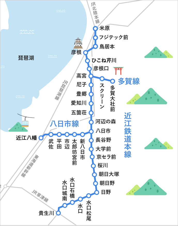 新快速 米原行きの路線図・停車駅 |