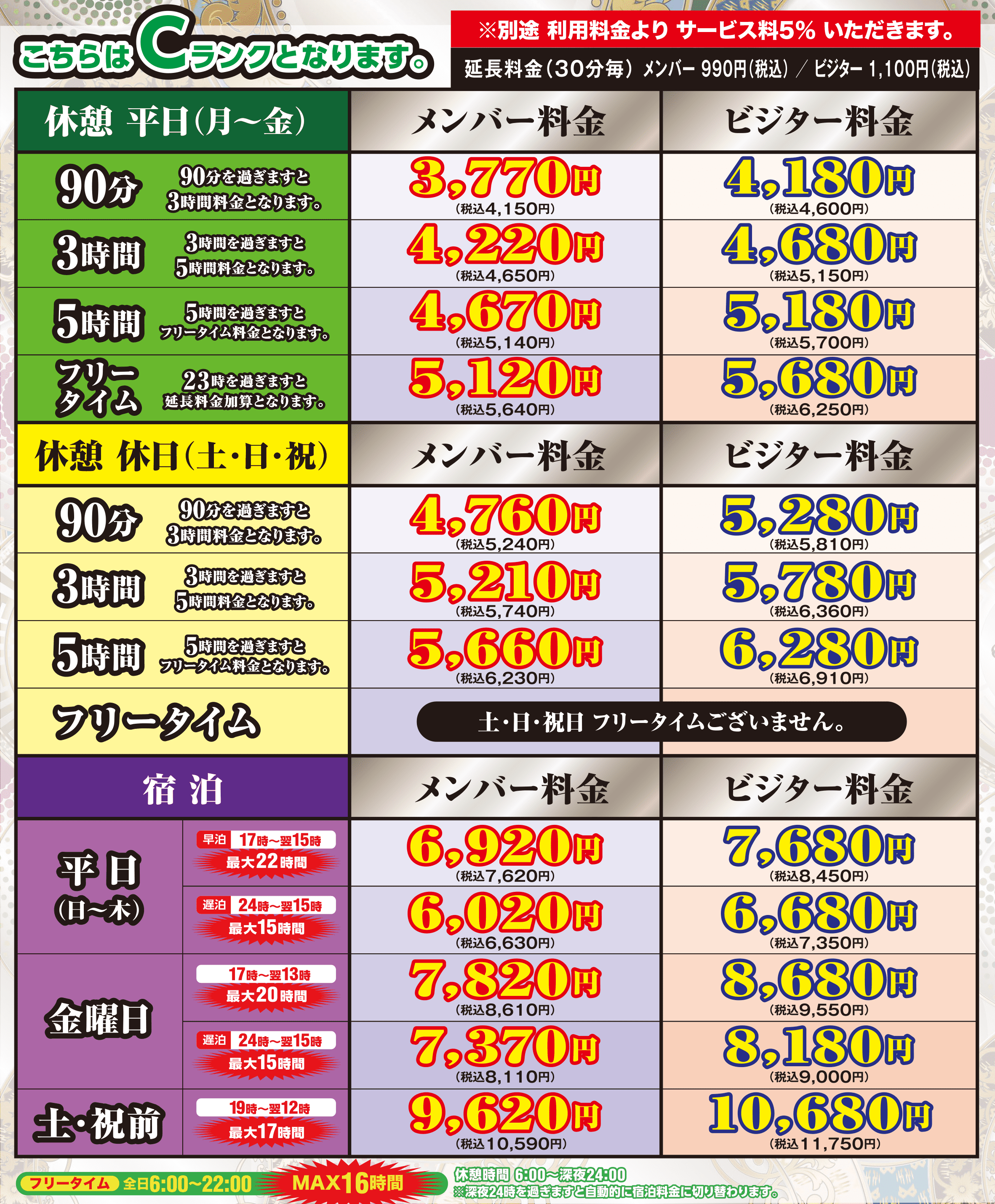 横浜ラブホ・ラブホテル - 料金案内